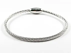 Modern Thin Wire Texture Pink Silver Tone Magnetic Brass Bracelet