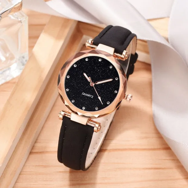 Natashahs Casual Women Romantic Starry Sky Wrist Watch bracelet Leather Rhinestone Designer Ladies Clock Simple Dress Gfit  Montre Femme