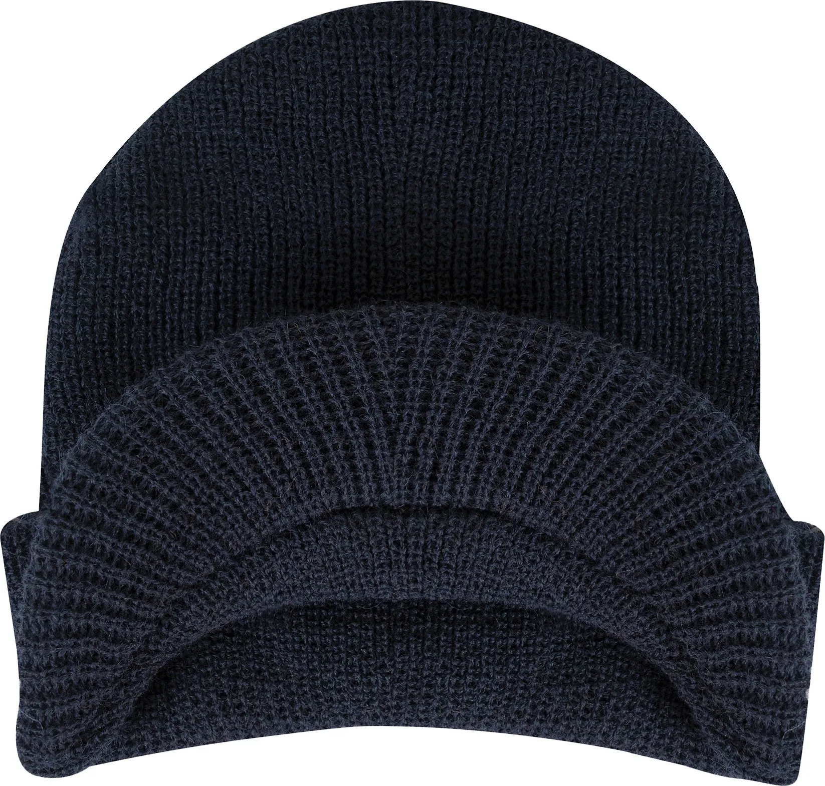 Navy Blue - 100% Wool Double Layered Visor Jeep Watch Cap Warm Beanie with Brim & Rothco Tag