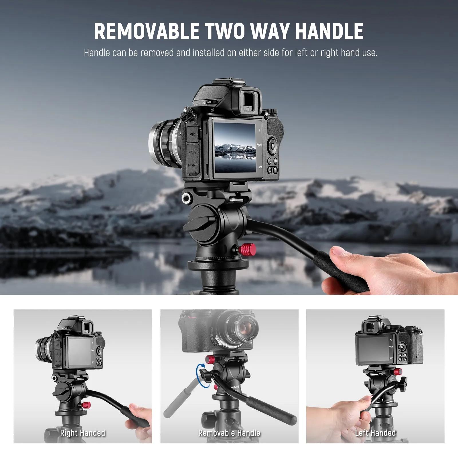 NEEWER GM23 Fluid Tripod Head with Handle & Arca Type Quick Release