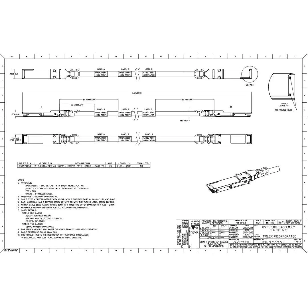 NetApp NO_FRU_Mellanox_MFS1S00-H010E_10m - 10m Data Cable with Plug QSFP56/QSFP56 | NO_FRU_Mellanox_MFS1S00-H010E_