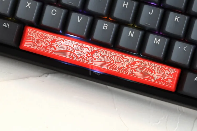 Novelty Shine Through Keycaps ABS Etched, Shine-Through japanese wave black red spacebar custom mechanical keyboards