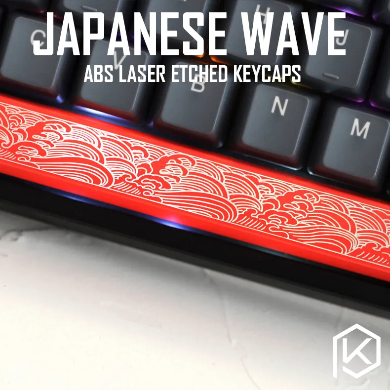 Novelty Shine Through Keycaps ABS Etched, Shine-Through japanese wave black red spacebar custom mechanical keyboards