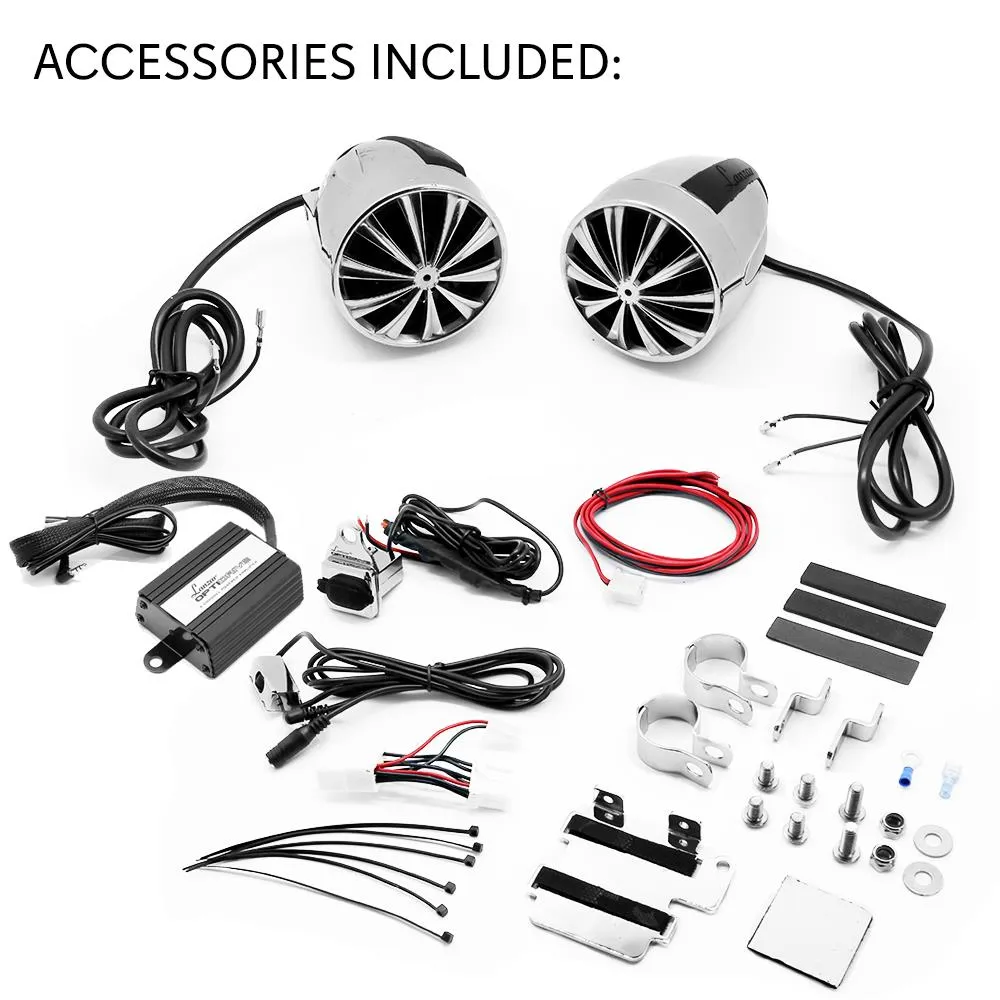 Opti-Drive 700 Watt Bluetooth Speaker System With Pair Of 3'' Weatherproof Speakers, 4-Channel Amplifier, Ipod/Mp3 Player Input, Usb Charger And Dual Handlebar Mounts For Motorcycle, Atv, Snowmobile, Etc.