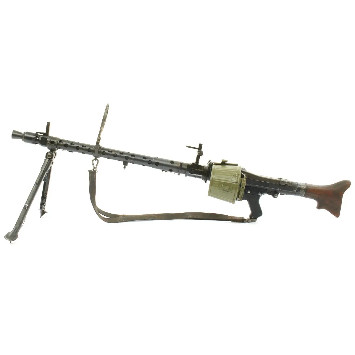 Original German WWII MG 34 dot 1943 Display Machine Gun with A.A. Sight, Original Sling, and Basket Carrier