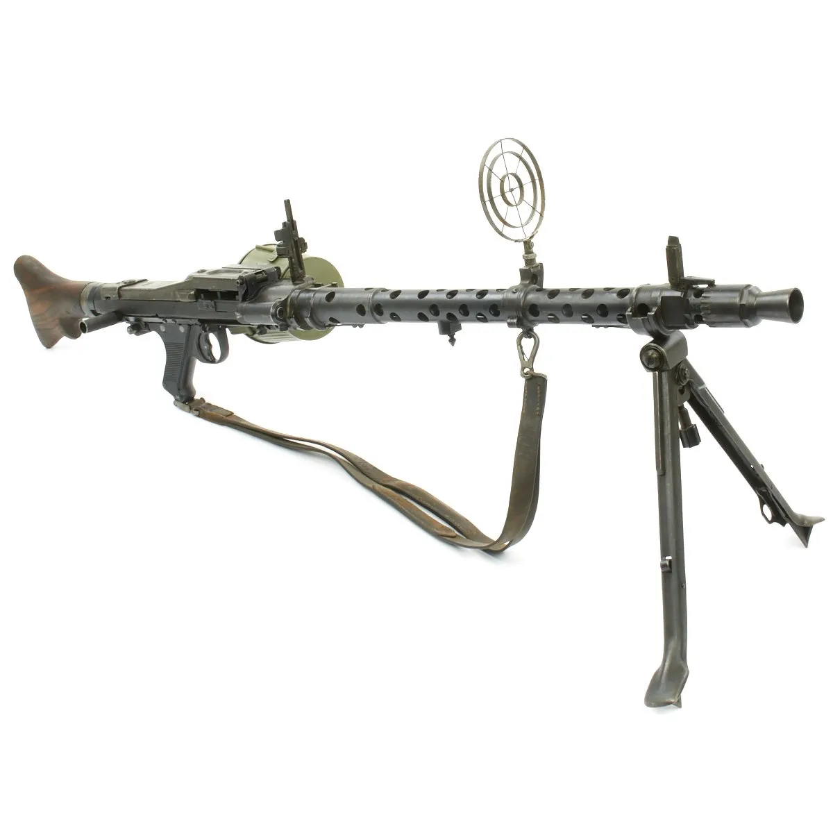 Original German WWII MG 34 dot 1943 Display Machine Gun with A.A. Sight, Original Sling, and Basket Carrier