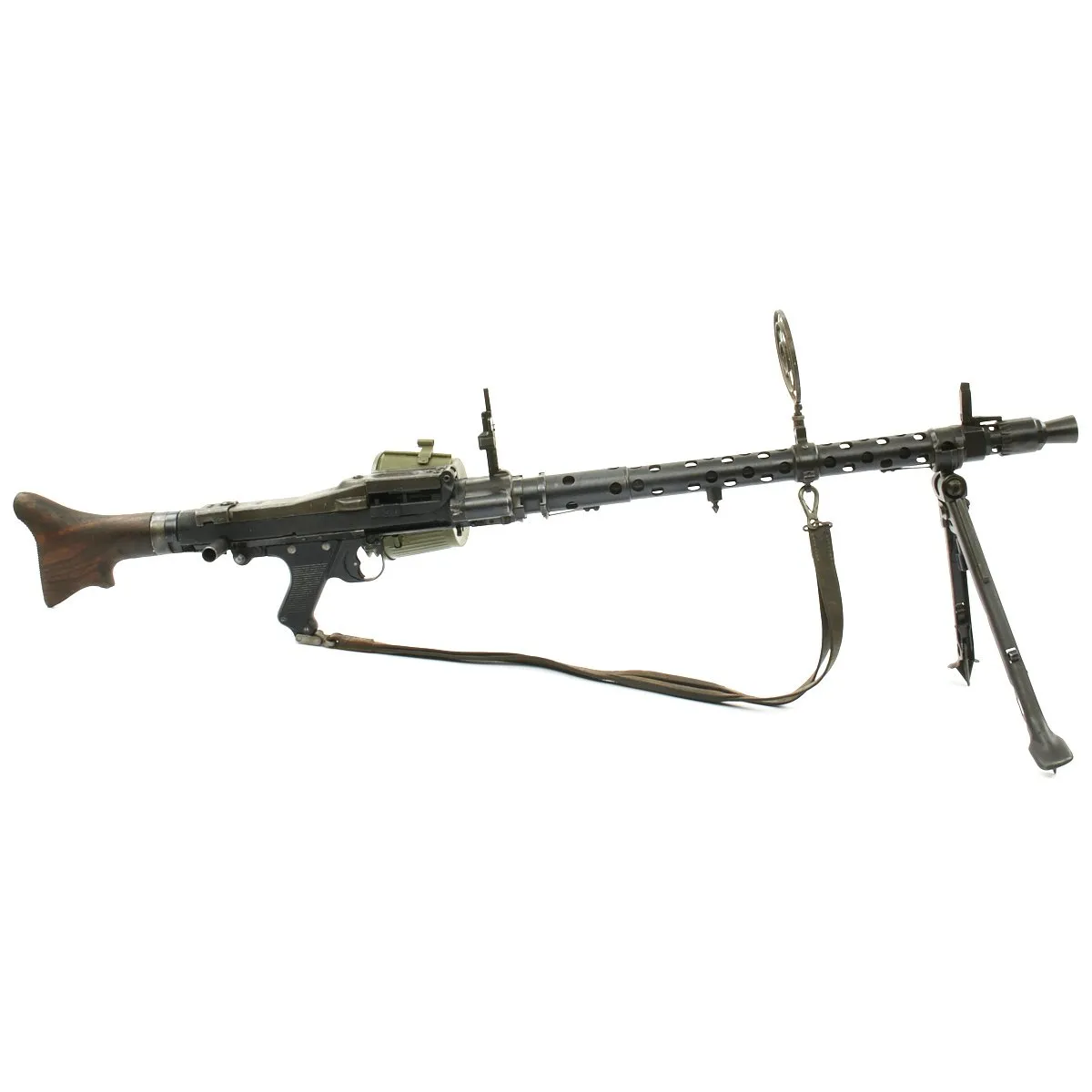 Original German WWII MG 34 dot 1943 Display Machine Gun with A.A. Sight, Original Sling, and Basket Carrier