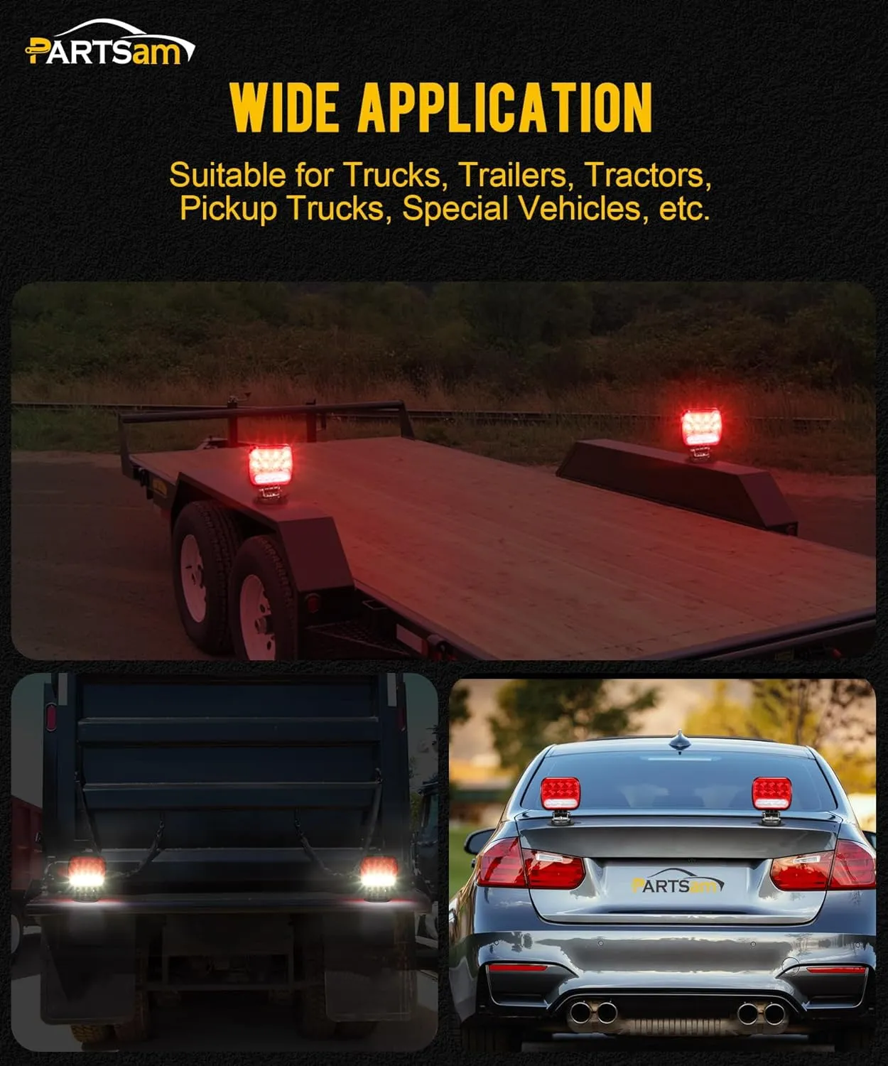 Partsam LED Magnetic Towing Tail Light Wireless LED Trailer Light Kit Universal Stop Turn Running Backup Reverse Light Red Clear Lens w/ 7-Pin Plug Dual USB Cable Charger for Trucks Trailers 12-24V