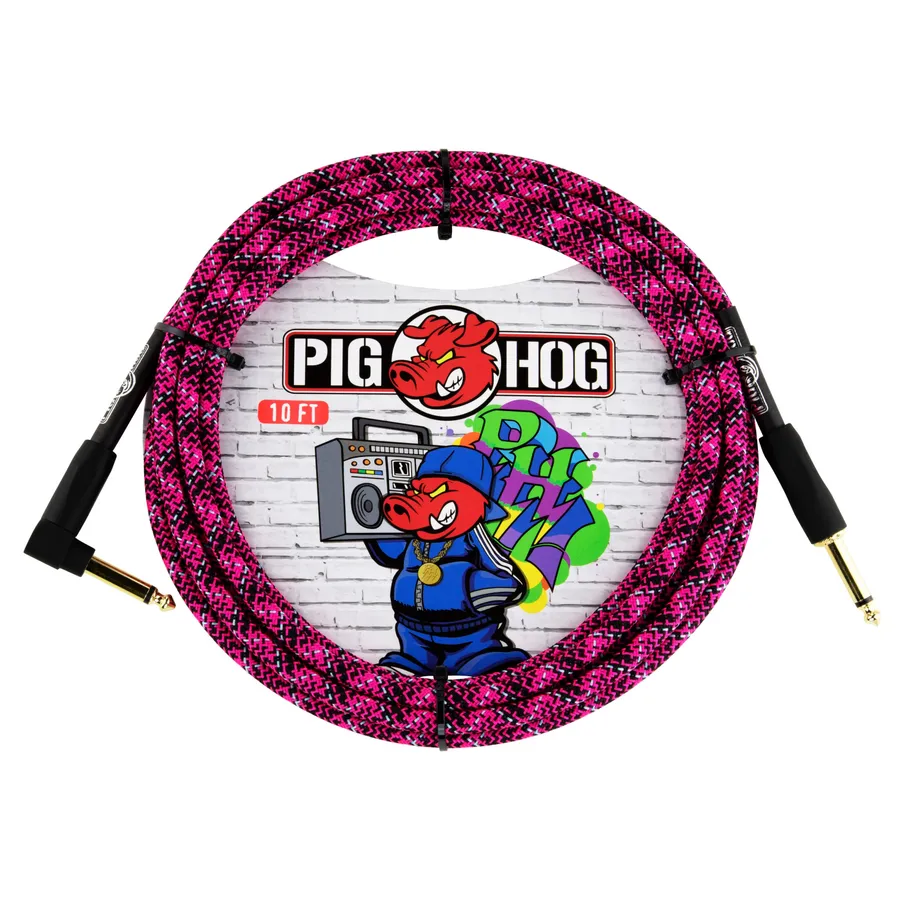 Pig Hog Graffiti Pink Instrument Cable 10ft Right Angle