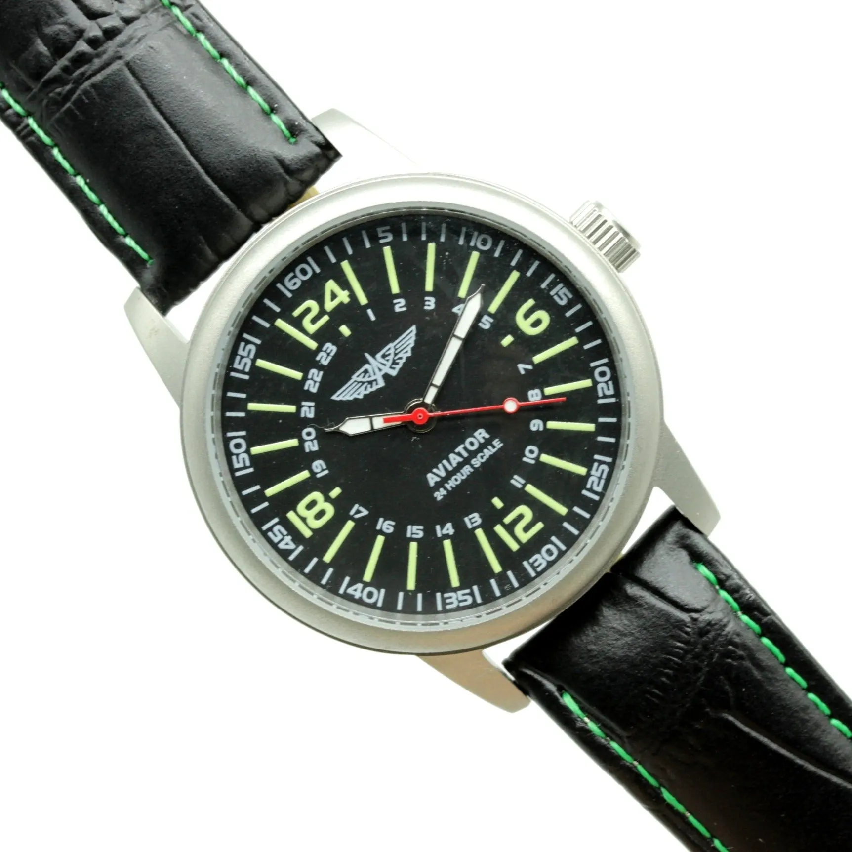 PILOT Aviator Soviet MILITARY stainless steel 24 hour watch POLJOT