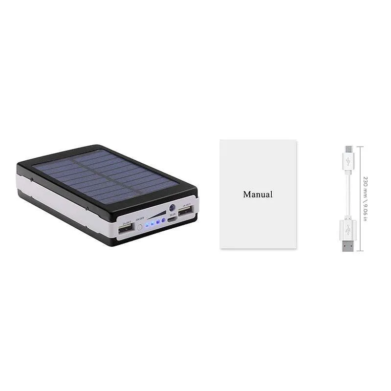 Portable High-Capacity 12,000mAH Solar Dual-USB Charger and 4-Mode 20x LED Light