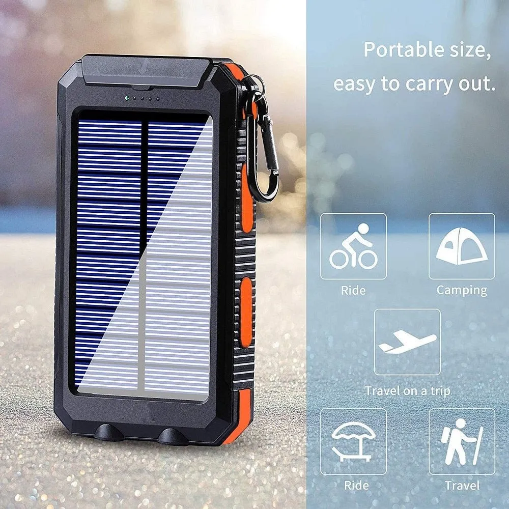 Portable Solar Power Bank-  Built-in Flashlight, Compass, for All Smartphones, Electronic Devices