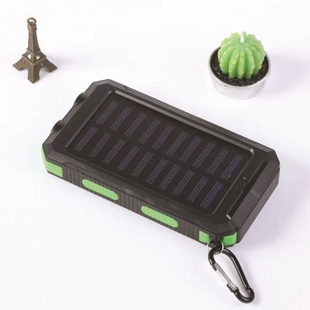 Portable Solar Power Bank-  Built-in Flashlight, Compass, for All Smartphones, Electronic Devices