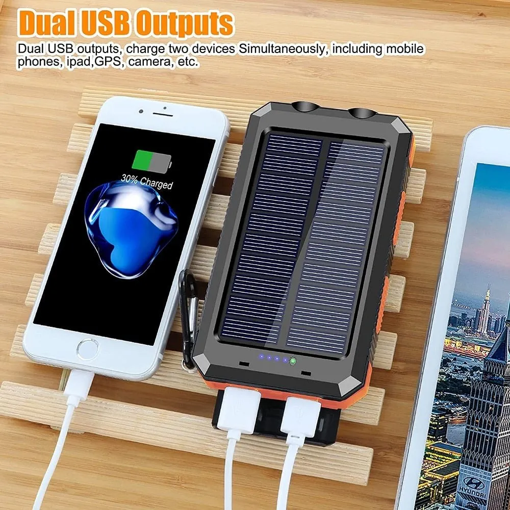 Portable Solar Power Bank-  Built-in Flashlight, Compass, for All Smartphones, Electronic Devices