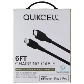 Quikcell 6Ft Braided USB-C to Lightning 8-Pin Charging Cable - Black