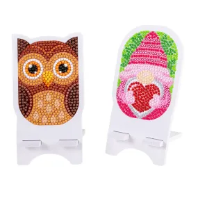 "Owl & Gnome" Crystal Art Mobile Phone Holder Set of 2