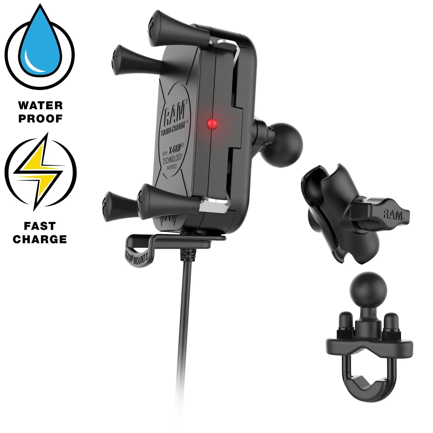 RAM Tough-Charge 15W Waterproof Wireless Charging Motorcycle Mount (RAM-B-149Z-A-UN12W-V7M-1)