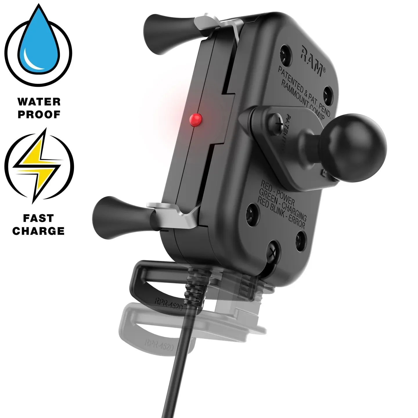 RAM Tough-Charge 15W Waterproof Wireless Charging Motorcycle Mount (RAM-B-149Z-A-UN12W-V7M-1)