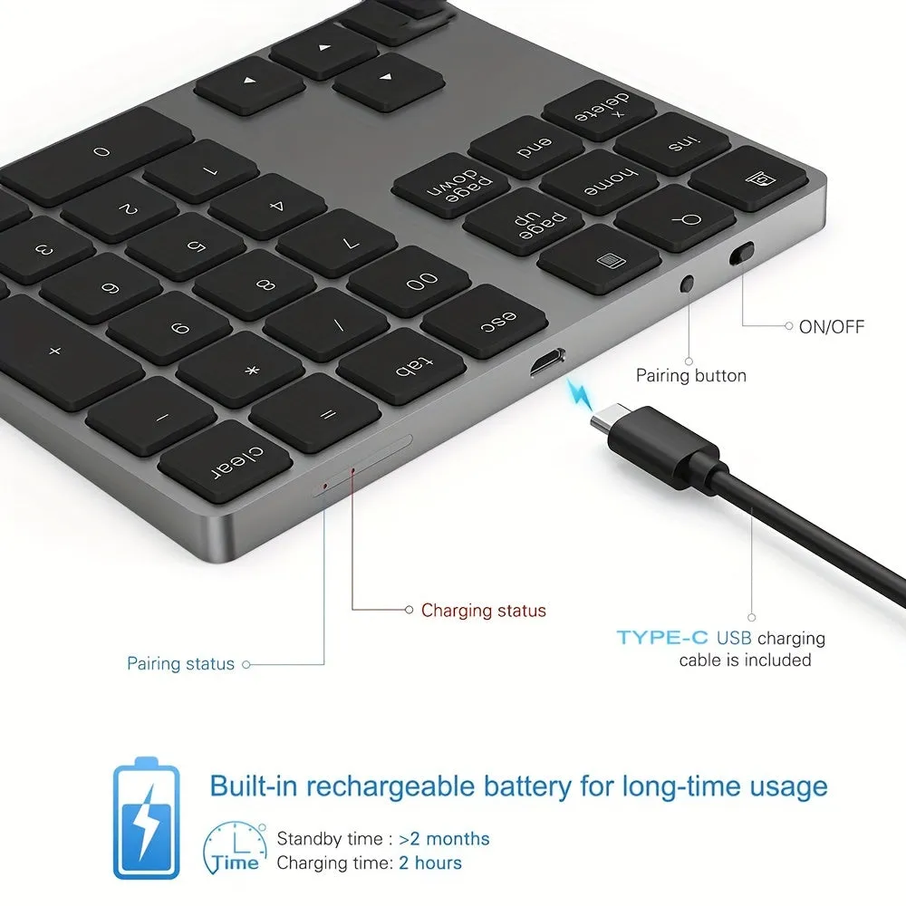 Rechargeable BT Numeric Keyboard Portable Wireless Office Computer Keyboard