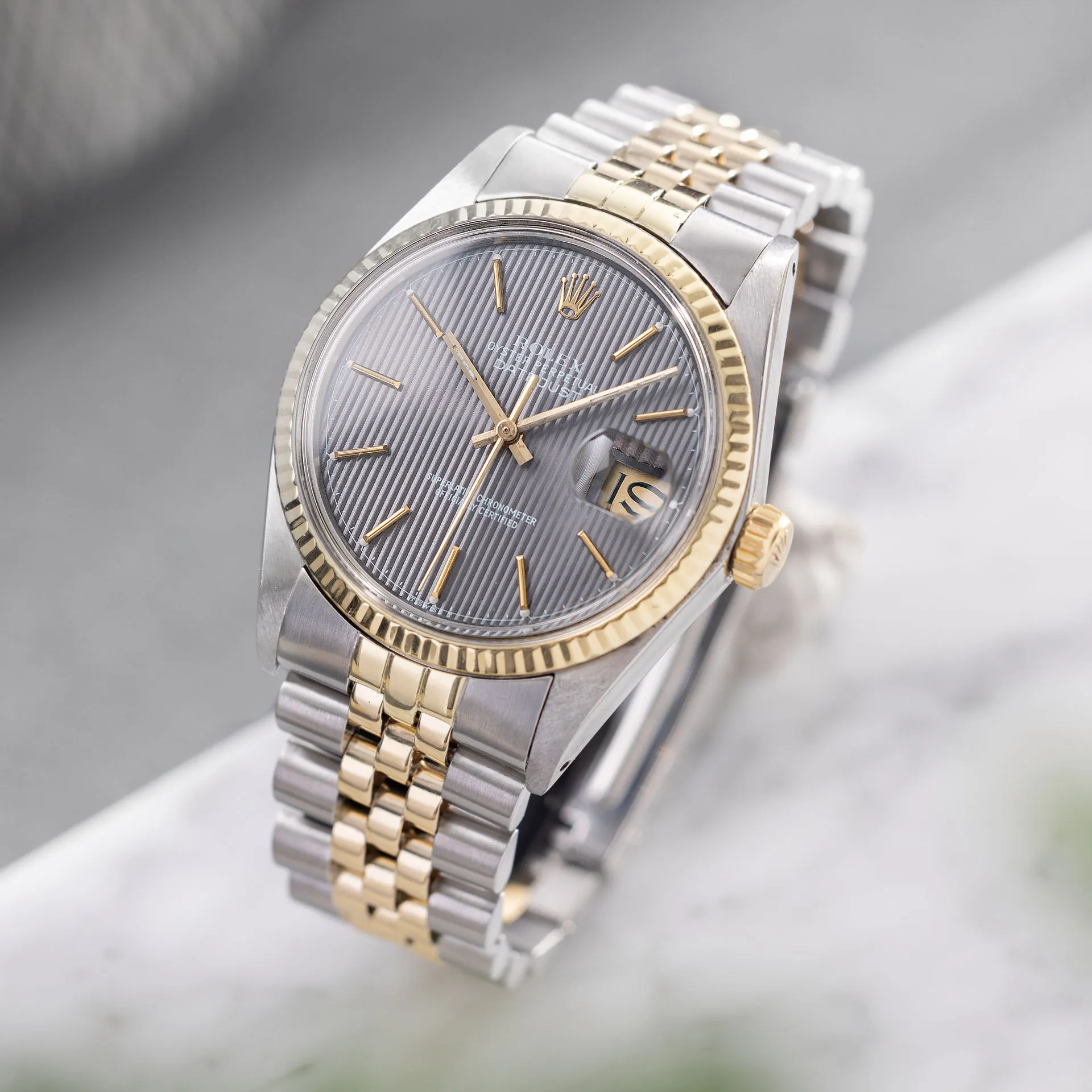 Rolex Datejust 16013 Steel and Yellow Gold Grey Tapestry Dial