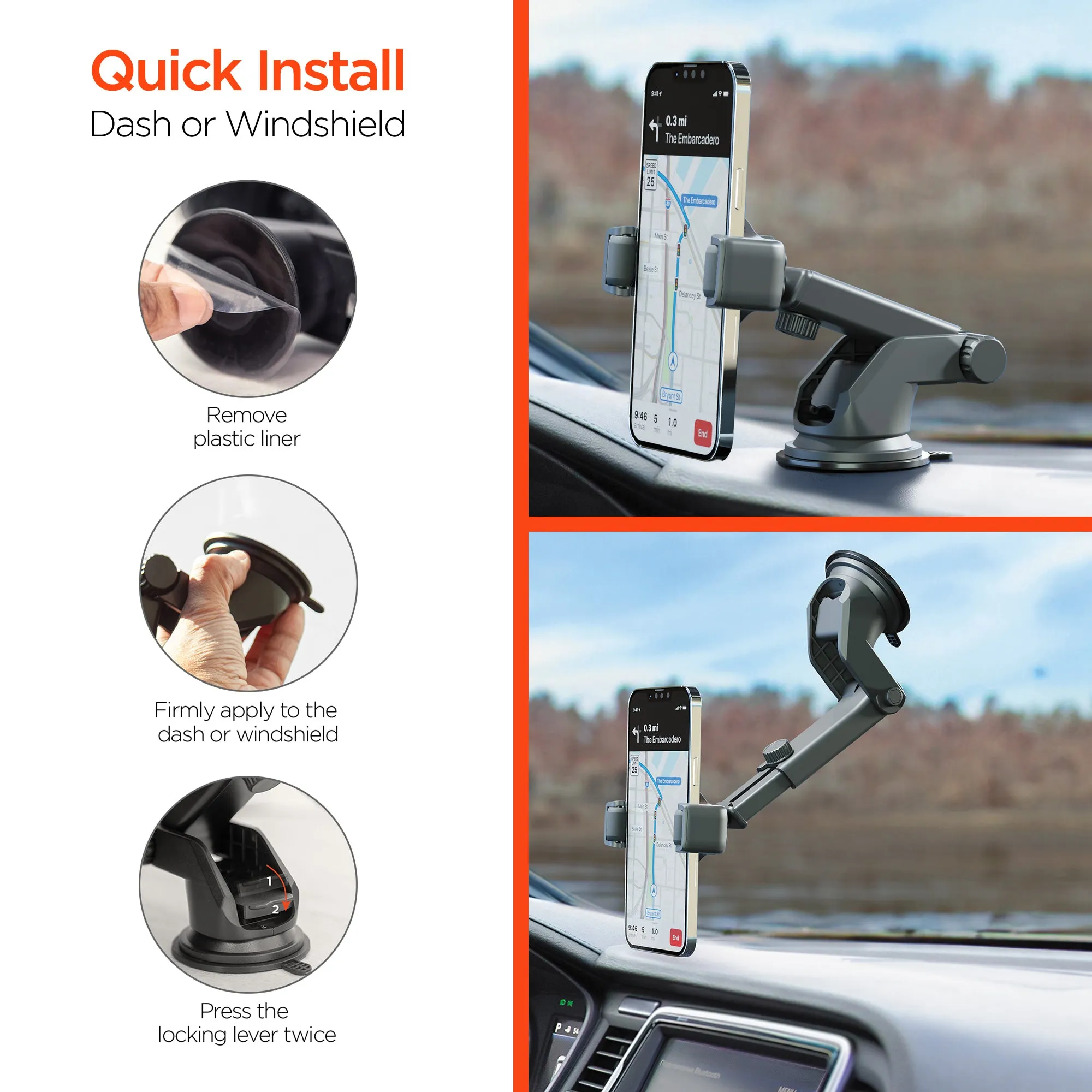 Roller Grip Phone Mount Kit | Vent   Dash   Windshield | Black