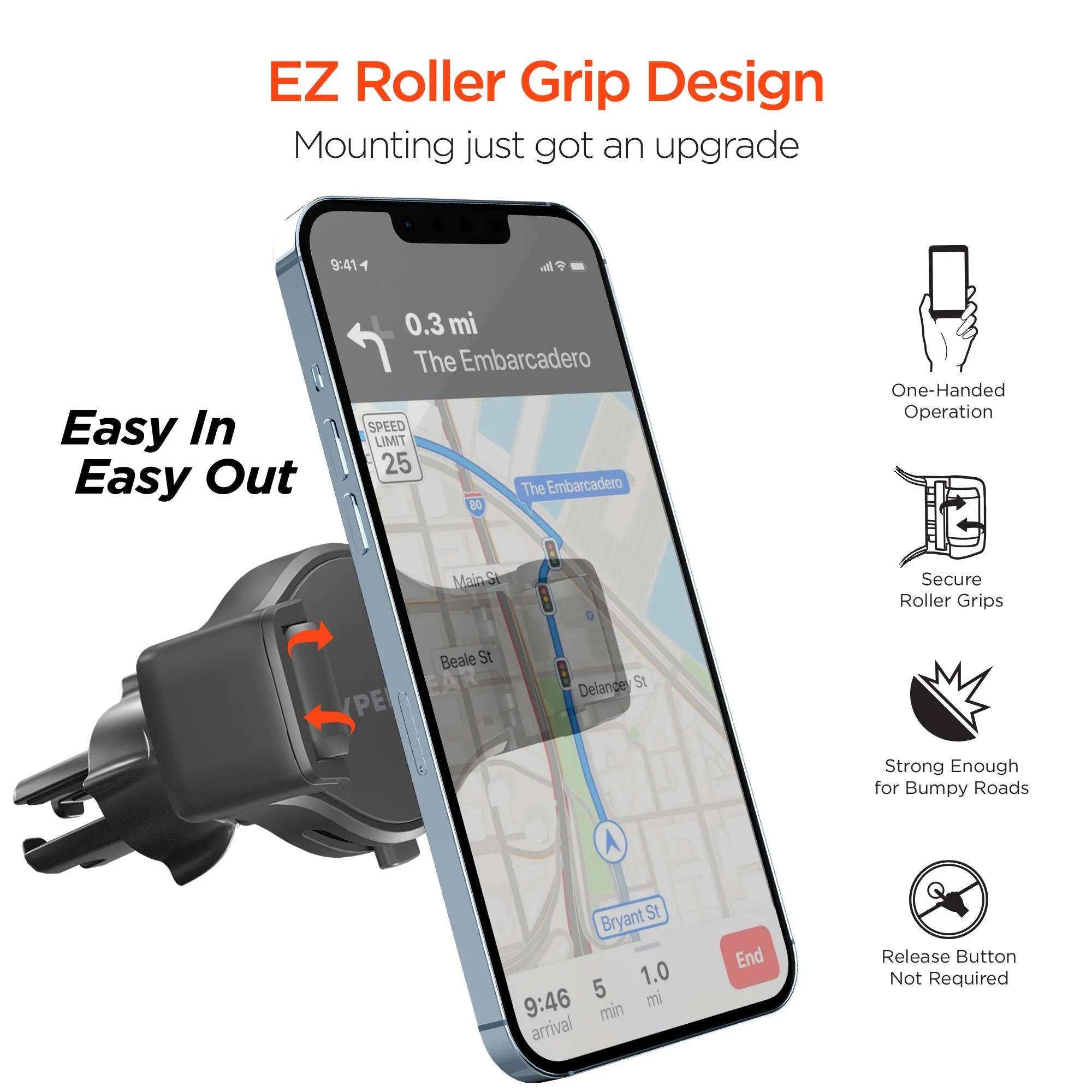 Roller Grip Phone Mount Kit | Vent   Dash   Windshield | Black