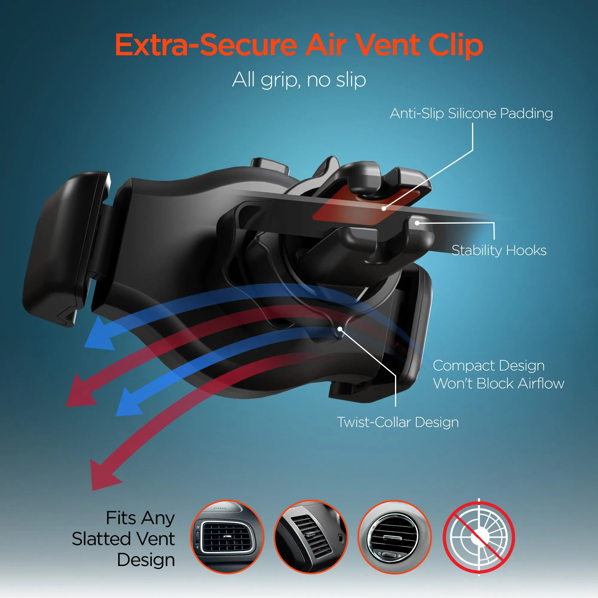 Roller Grip Phone Mount Kit | Vent   Dash   Windshield | Black