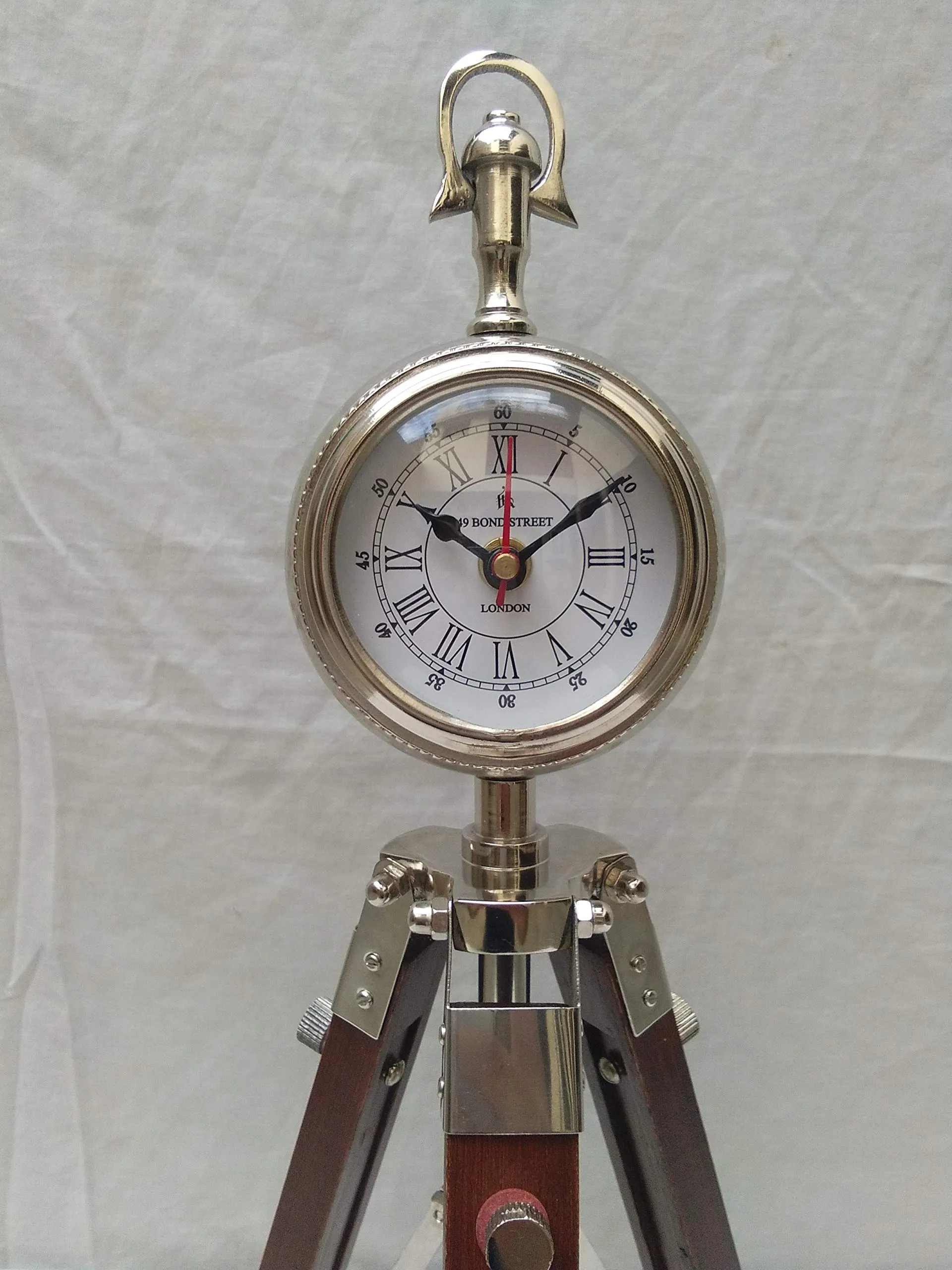 Royal Handicrafts Tripod Stand Clock Steel Finish, Table Clock