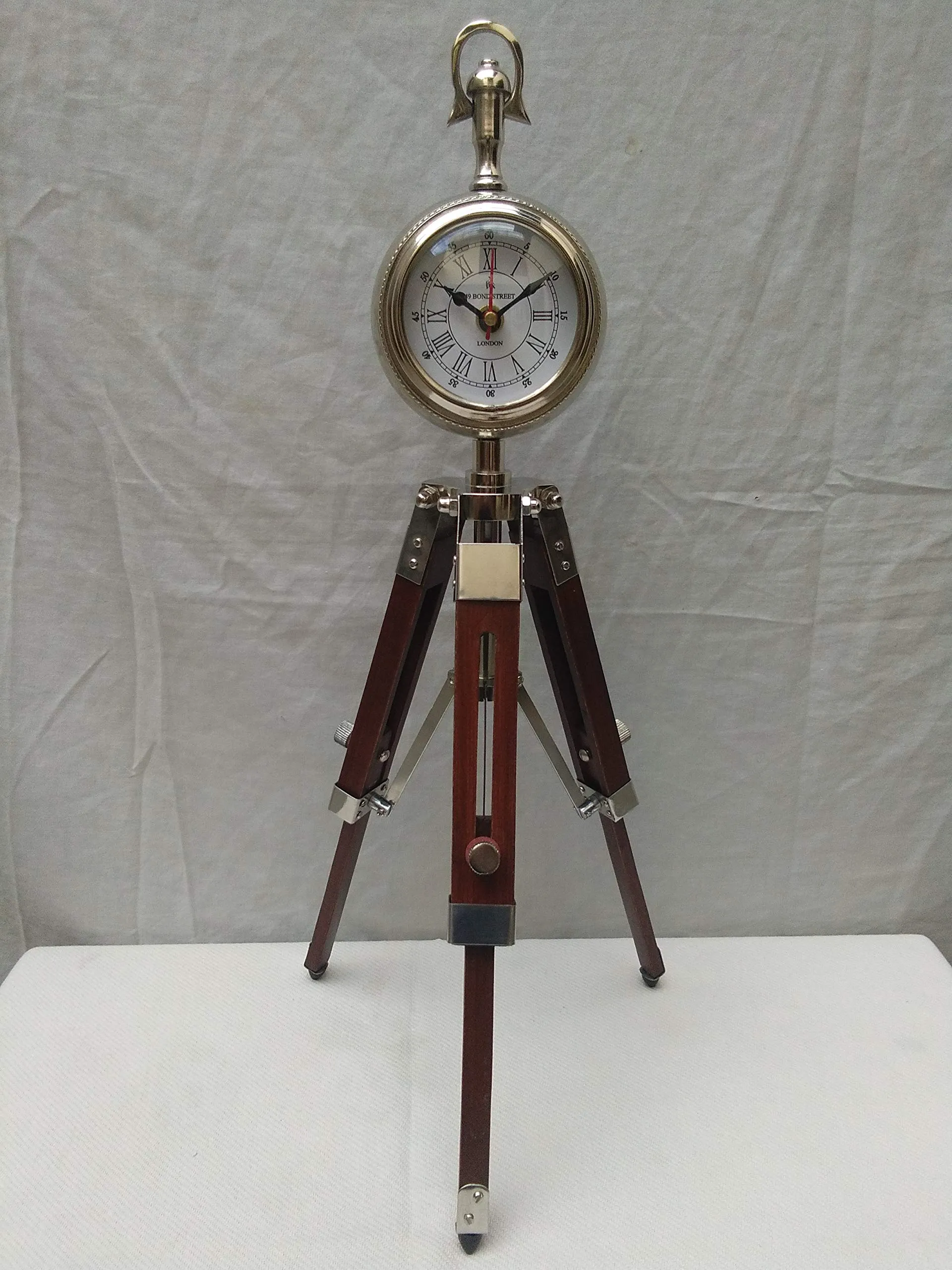 Royal Handicrafts Tripod Stand Clock Steel Finish, Table Clock