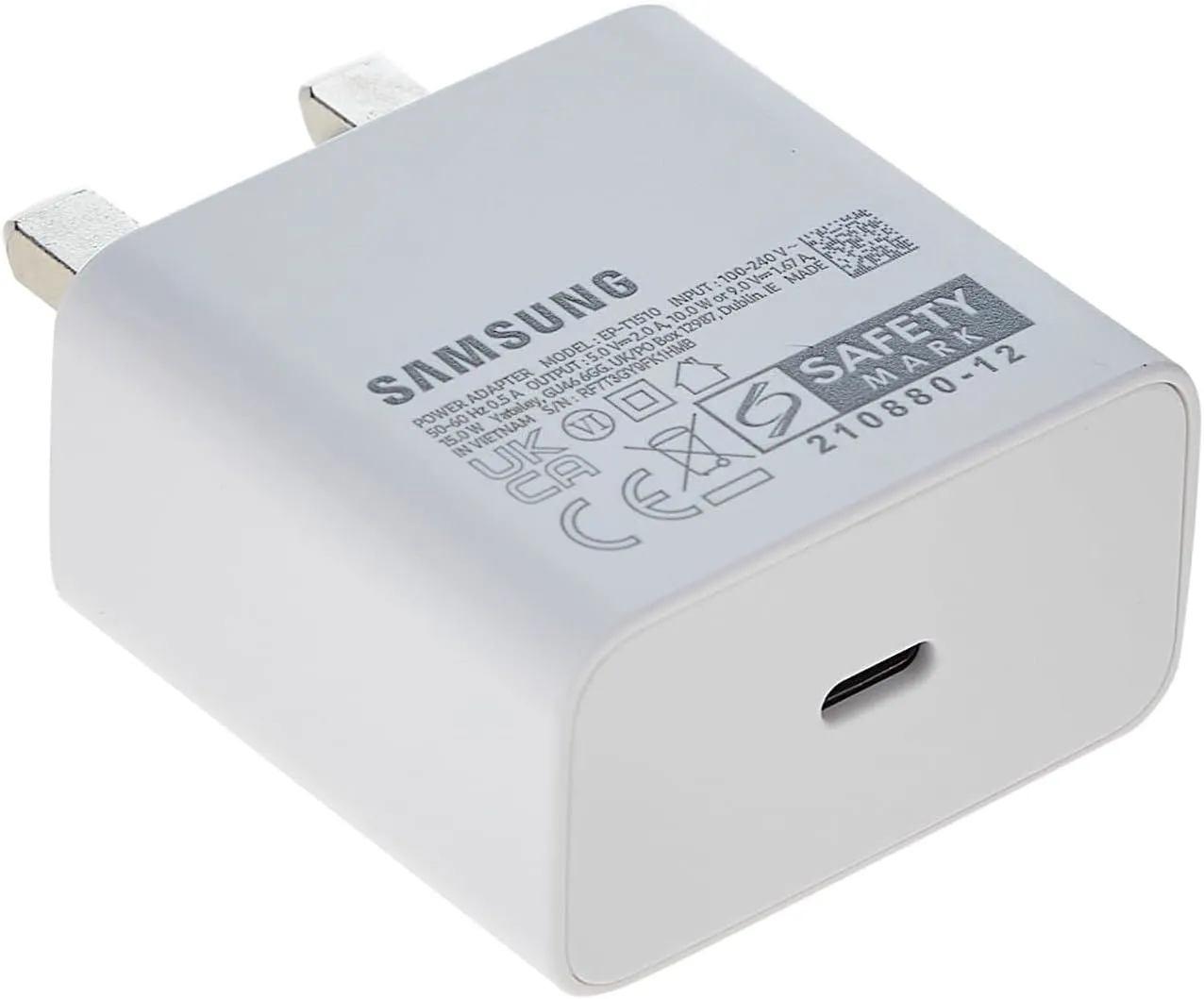 Samsung 3 Amp 25W USB C UK Mains Charger With USB C to C Cable White - EP-TA800XWEGGB