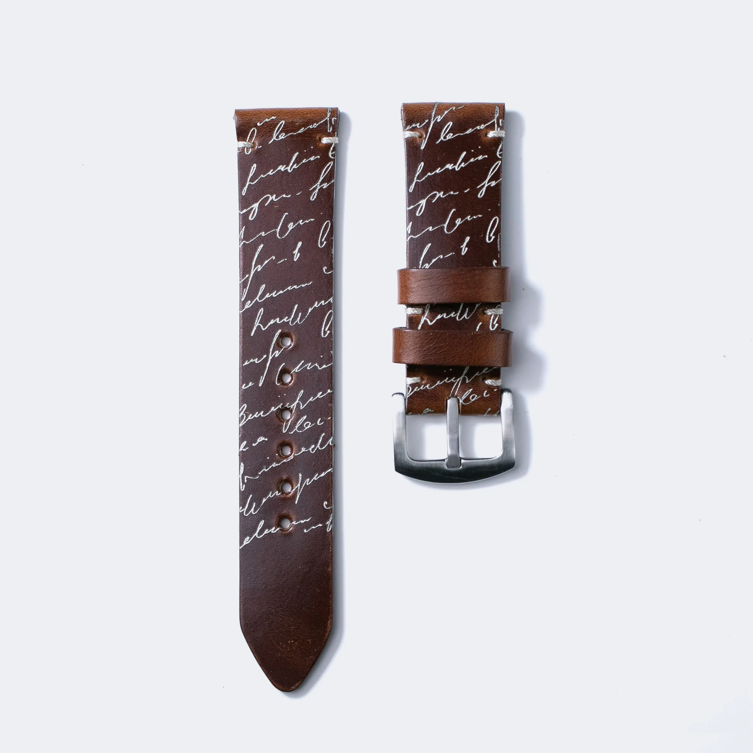 Scritto White - Leather Watch Strap - Antique Brown