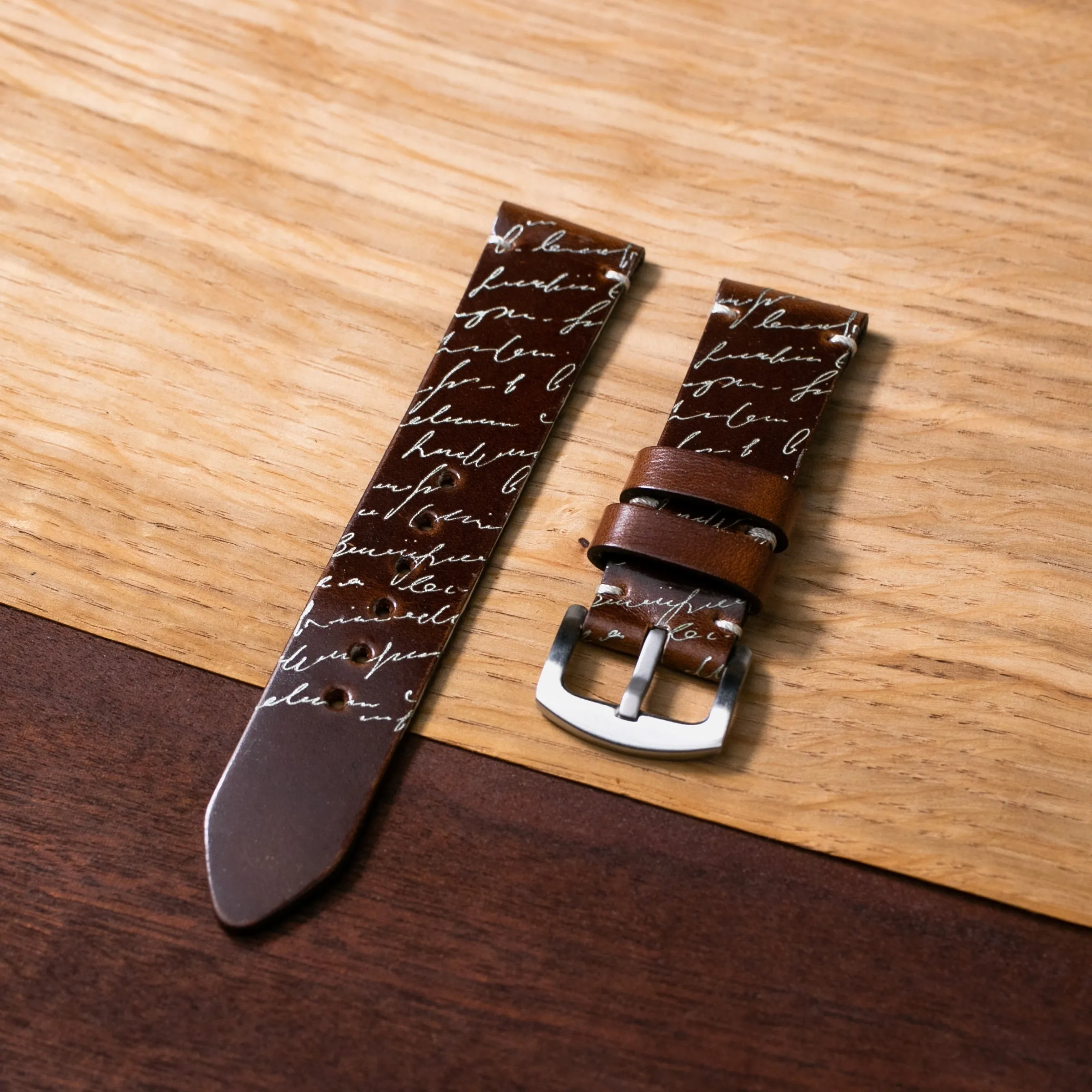 Scritto White - Leather Watch Strap - Antique Brown