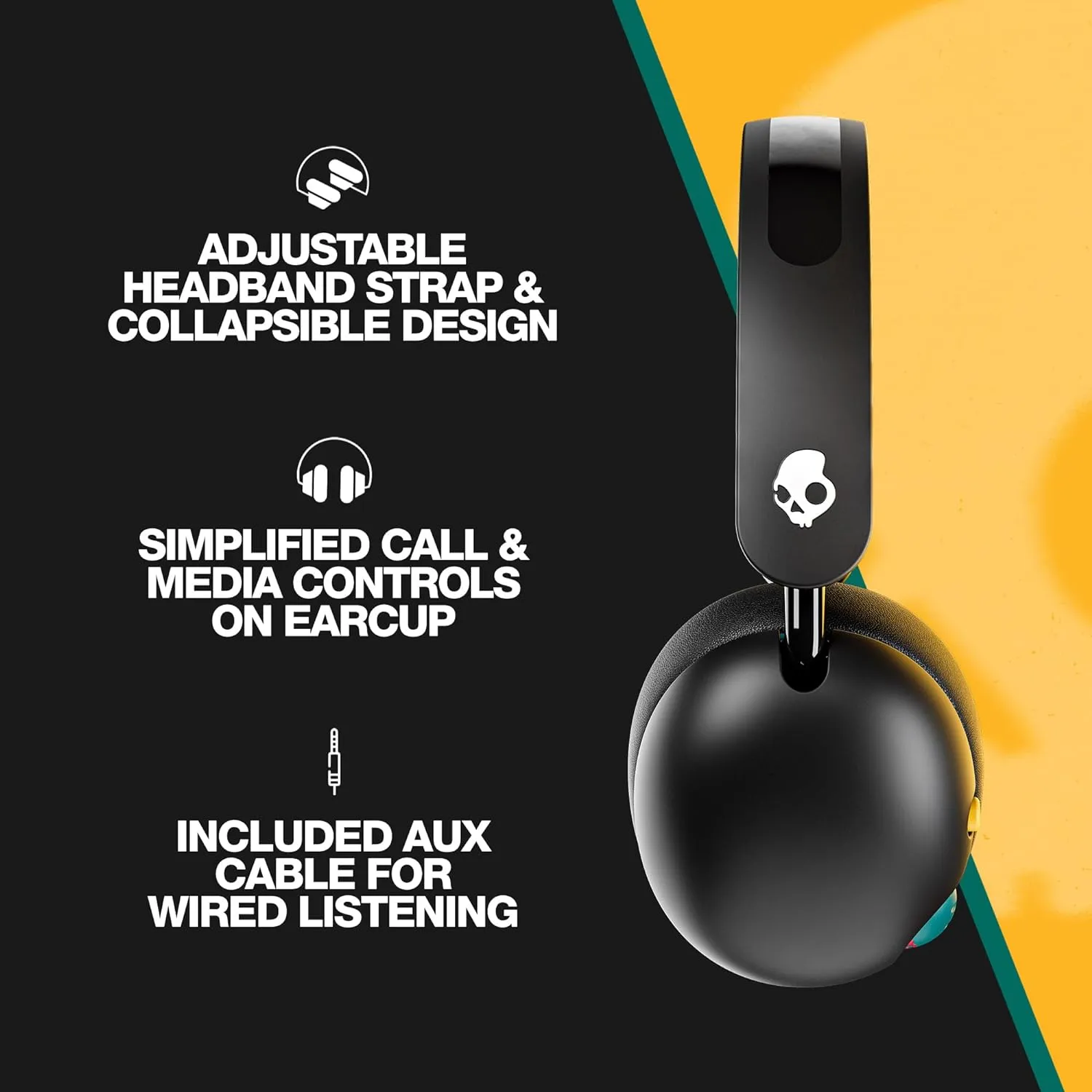 Skullcandy Grom Kids Wireless Over-Ear Headphones - 45-Hour Battery, Volume-Limited, Compatible with iPhone, Android & Bluetooth Devices - Black