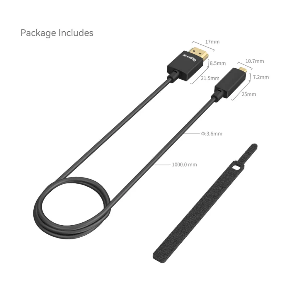 SmallRig 1m Ultra-Slim 4K HDMI to Micro HDMI Data Cable Backward Compatible for Mirrorless & DSLR Cameras, Field Monitors, Wireless Video Transmitter & Receiver and Other Devices Full-Sized & Micro HDMI Port | 4795