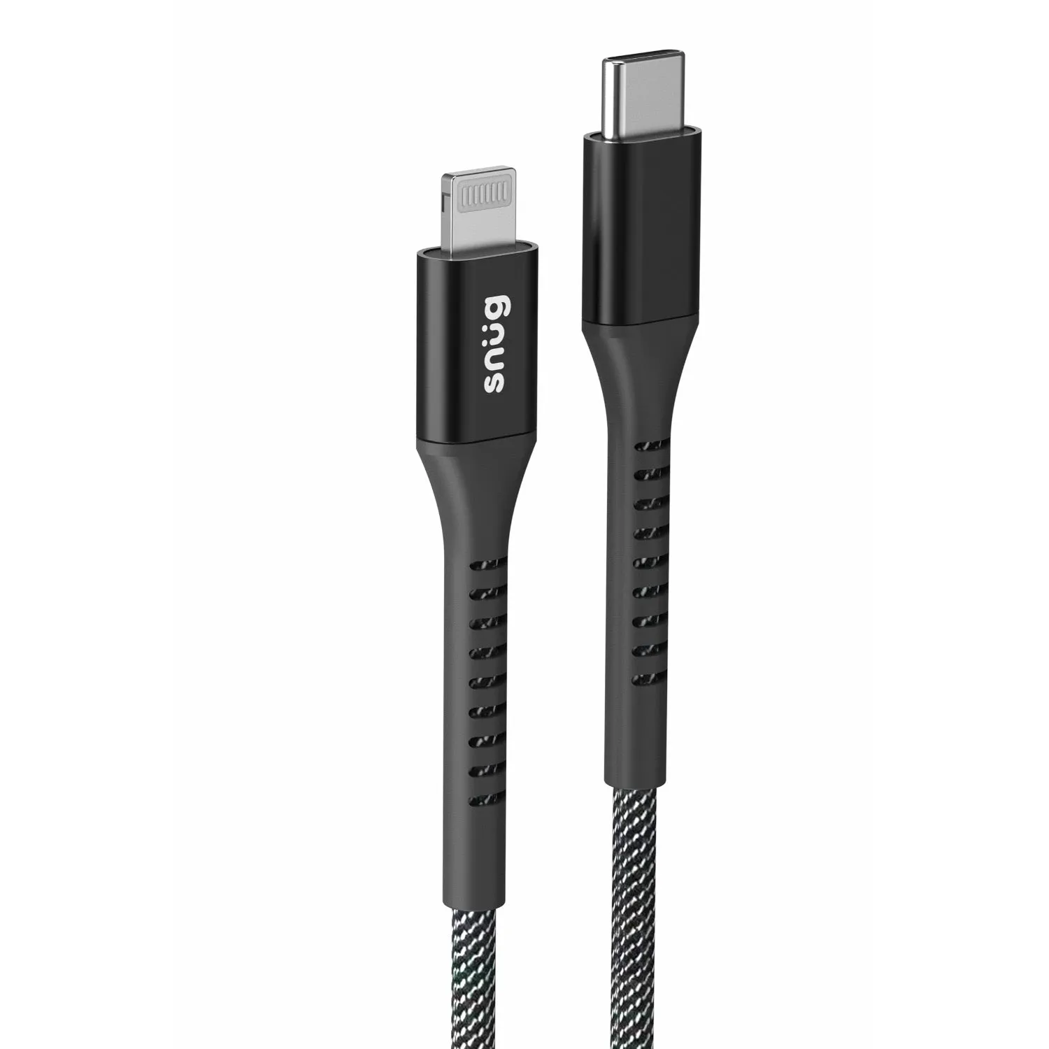 Snug Type-C To MFI Nylon Braided Cable 60W - 1.2 Metre - Black/Silver (SNPW-CABNMFIT-B)