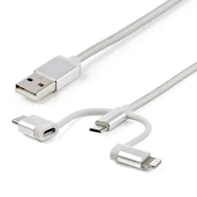 Startech.Com Usb Multi Charging Cable - 3.3 Ft / 1M - Lightning / Usb-C / Micro-Usb - Braided - Mfi Certified - Usb 2.0