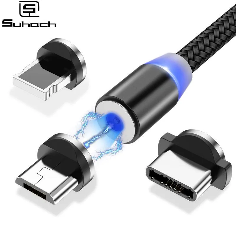 Suhach 1m 2m Magnetic Cable LED Micro usb Type C Magnetic usb Charging Cable For iPhone X 7 8 XS Max XR Huawei Samsung xiaomi LG