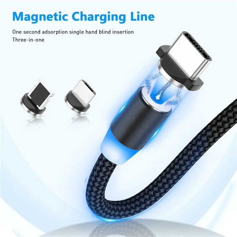 Suhach 1m 2m Magnetic Cable LED Micro usb Type C Magnetic usb Charging Cable For iPhone X 7 8 XS Max XR Huawei Samsung xiaomi LG