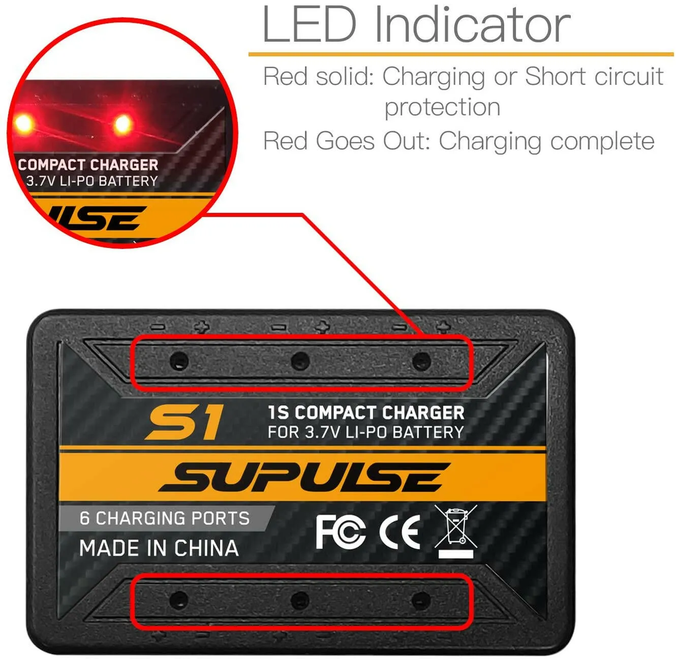 SUPULSE 6-in-1 Lipo Battery Charger 3.7V 1S 1 Cell Micro 6 Ports Compact Charger (S1)