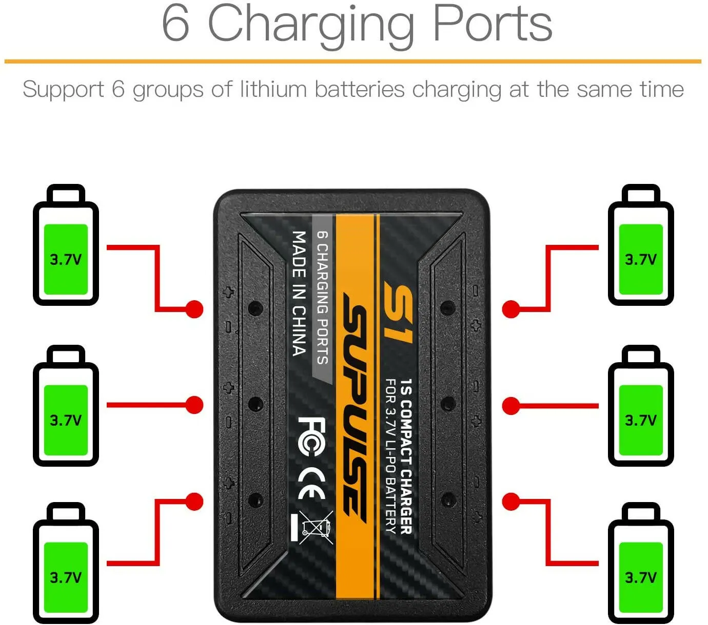 SUPULSE 6-in-1 Lipo Battery Charger 3.7V 1S 1 Cell Micro 6 Ports Compact Charger (S1)