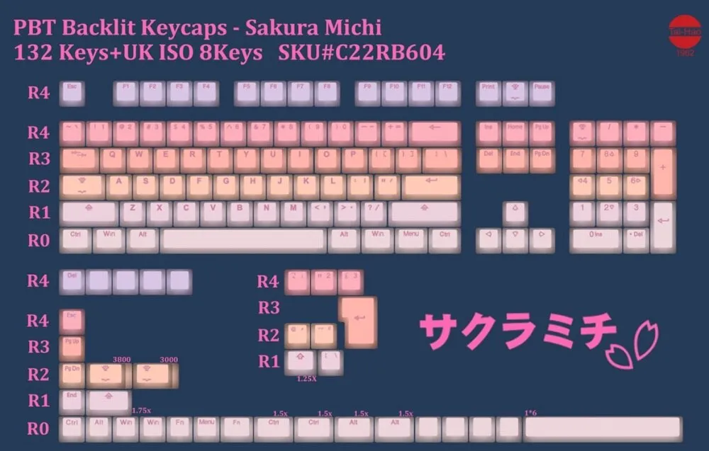 taihao Sakura Michi pbt doubleshot keycaps diy gaming mechanical keyboard Backlit oem