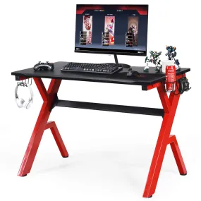 Tangkula Computer Desk Gaming Desk, Ergonomic Gamer Workstation with Cup & Headphone Holder Mouse Pad