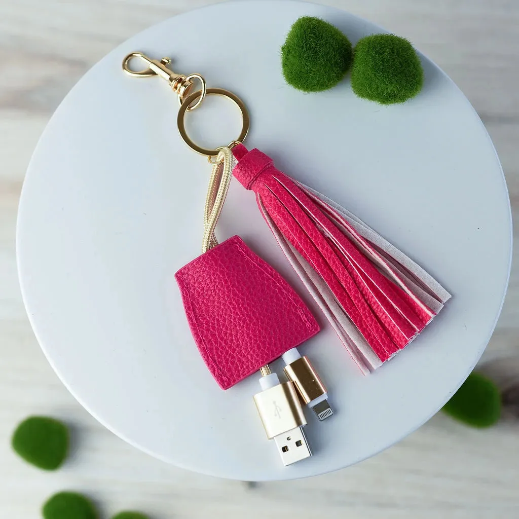 Tassel Keychain with Phone Charging Cable