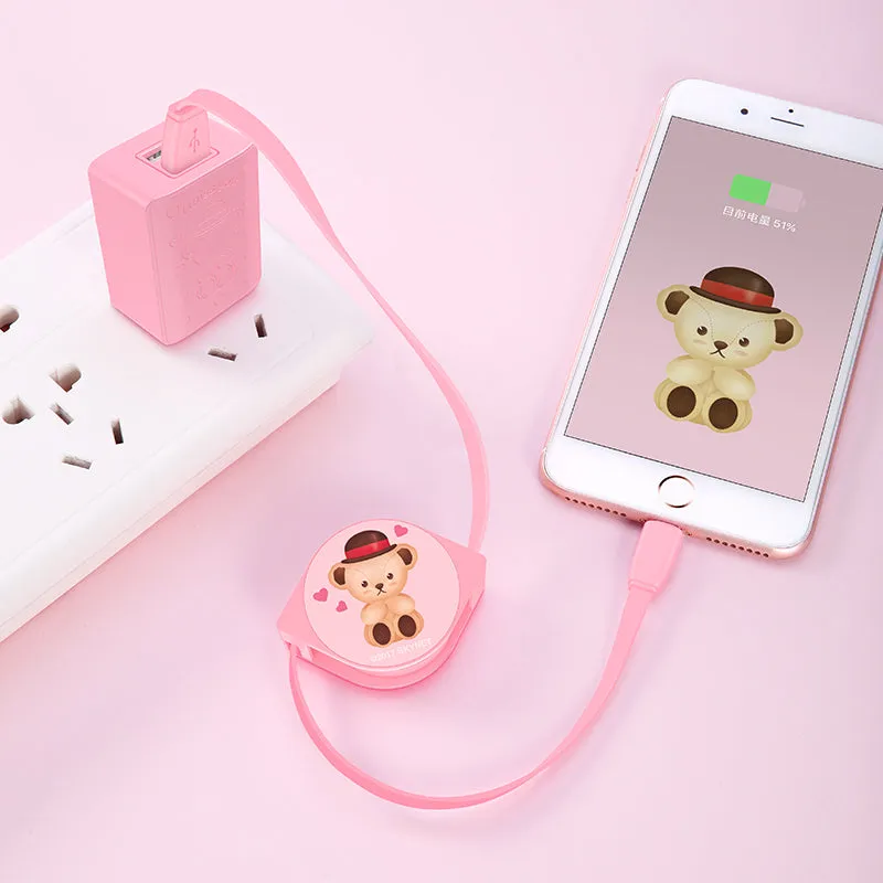 Teddy Bear Retractable Charging Data Sync Apple Lightning / Type-C Cable