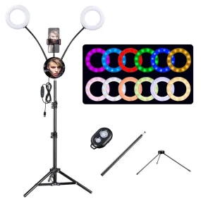 TheLAShop 7" Selfie Ring Light with Stand Mirror Remote RGB & Dimmable