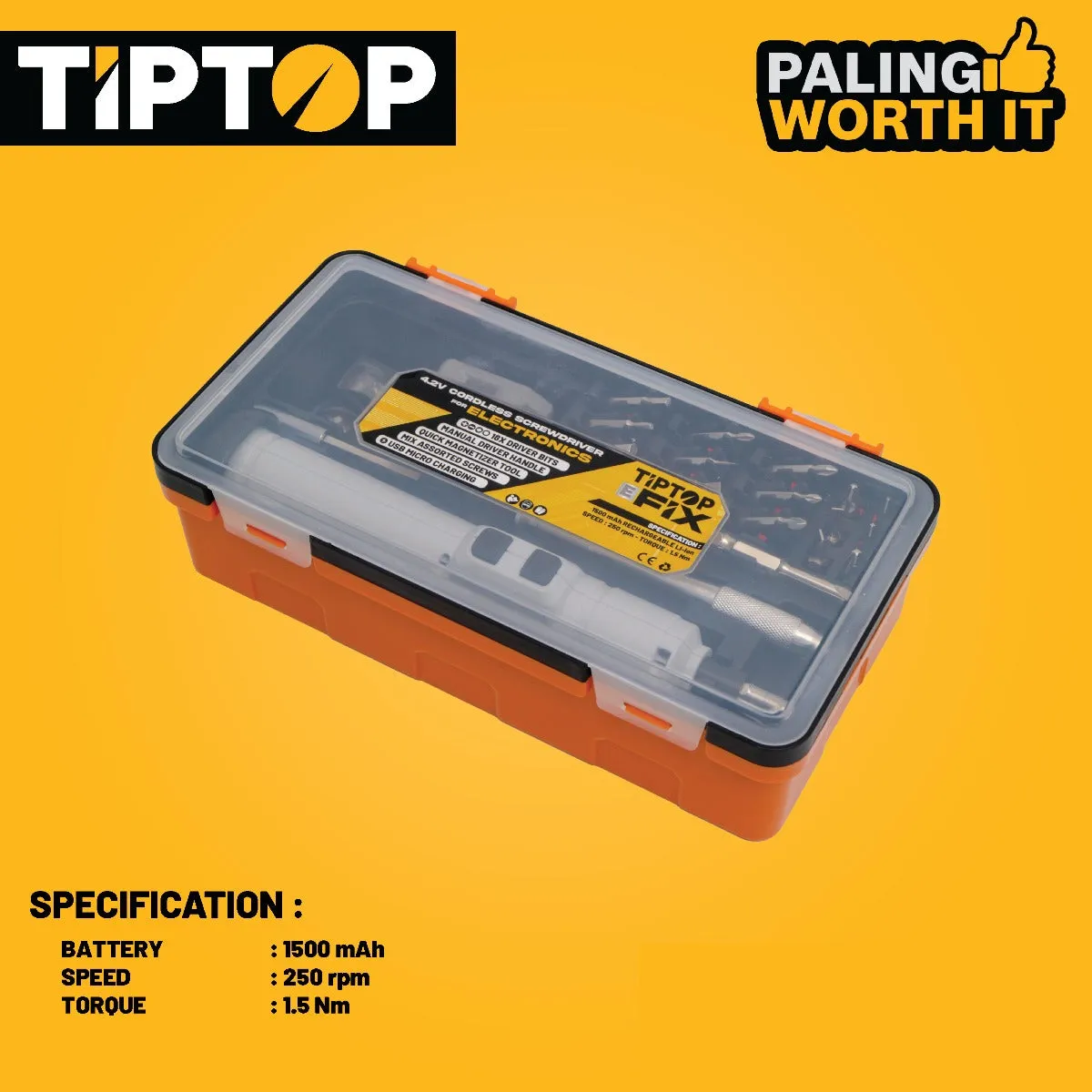 Tip Top E-FIX 4.2 Volt Cordless Screwdriver / Obeng Baterai