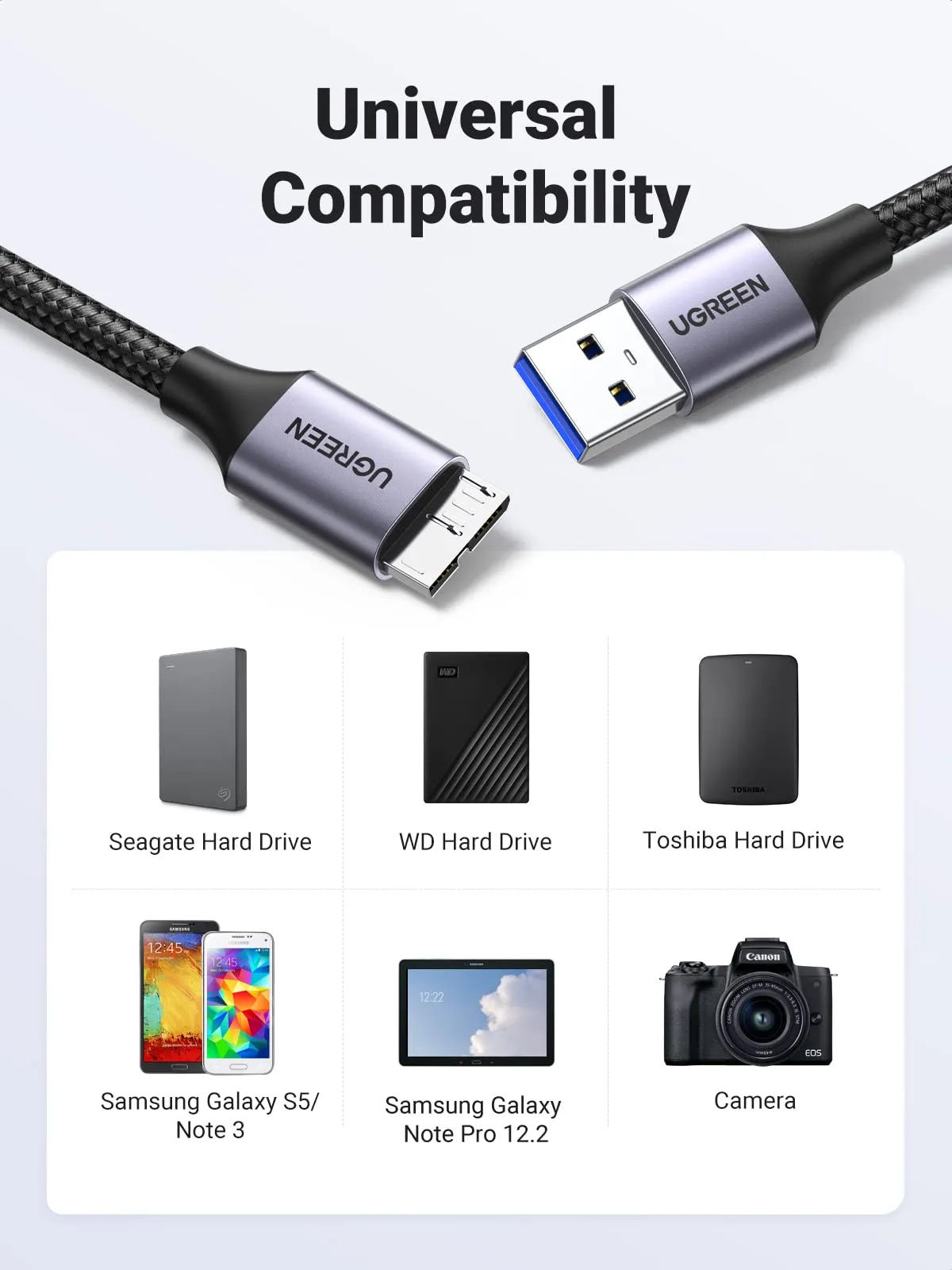 UGREEN Micro USB 3.0 Cable, USB 3.0 A to Micro B External Hard Drive Cord