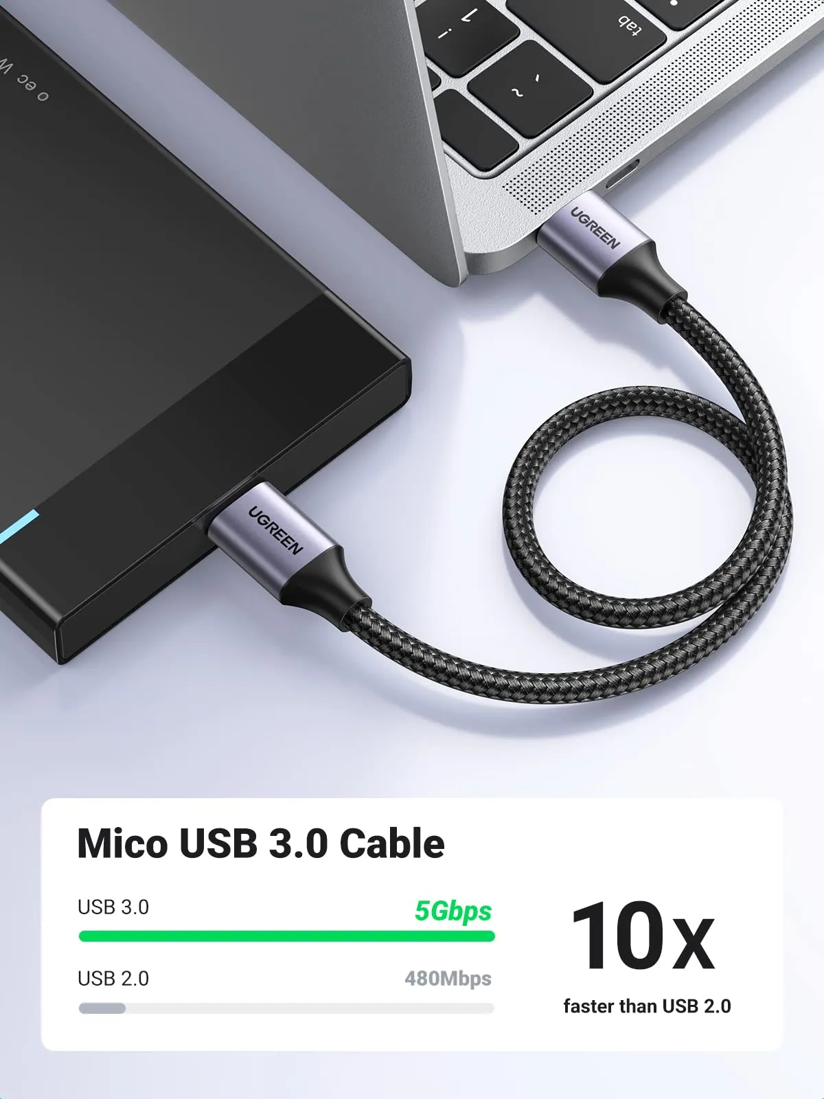 UGREEN Micro USB 3.0 Cable, USB 3.0 A to Micro B External Hard Drive Cord