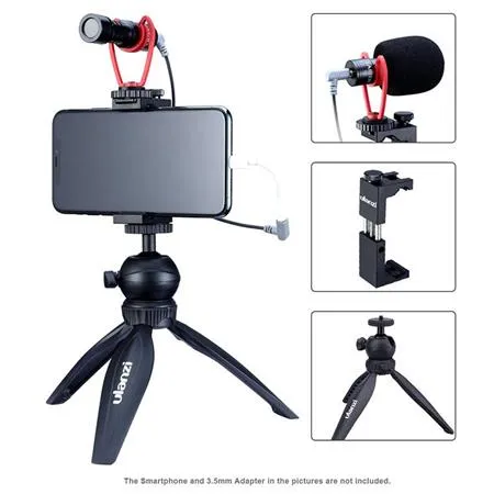 Ulanzi Smartphone Vlog Kit 3 VM-Q1 Microphone, ST-02S Phone Tripod Mount & MT-03 Mini Tripod for Livestream Streaming Youtube Video Recording Content