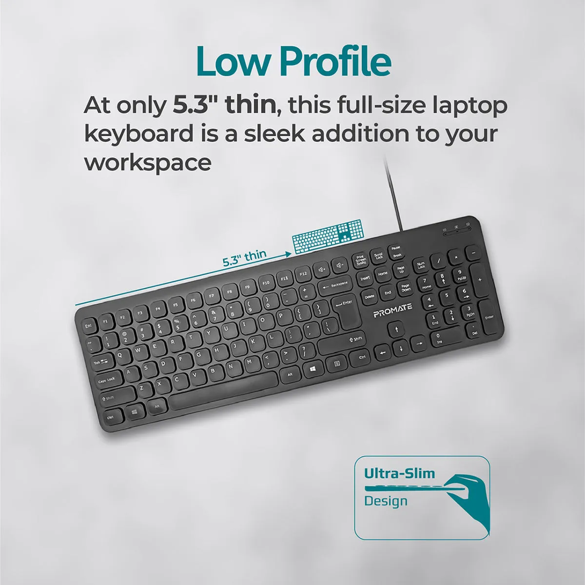 Ultra-Slim Quiet Key Wired Keyboard